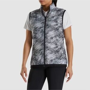 FootJoy Women Insulated Reversible Puffer Vest Golf Large Black White Sleeveless